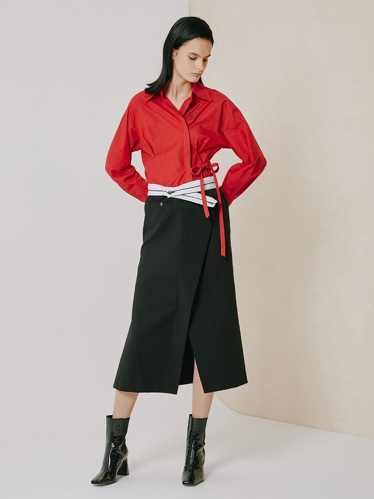 브이엔와이스튜디오(VNYSTUDIO) Unbalanced wrap skirt_YZASRN8