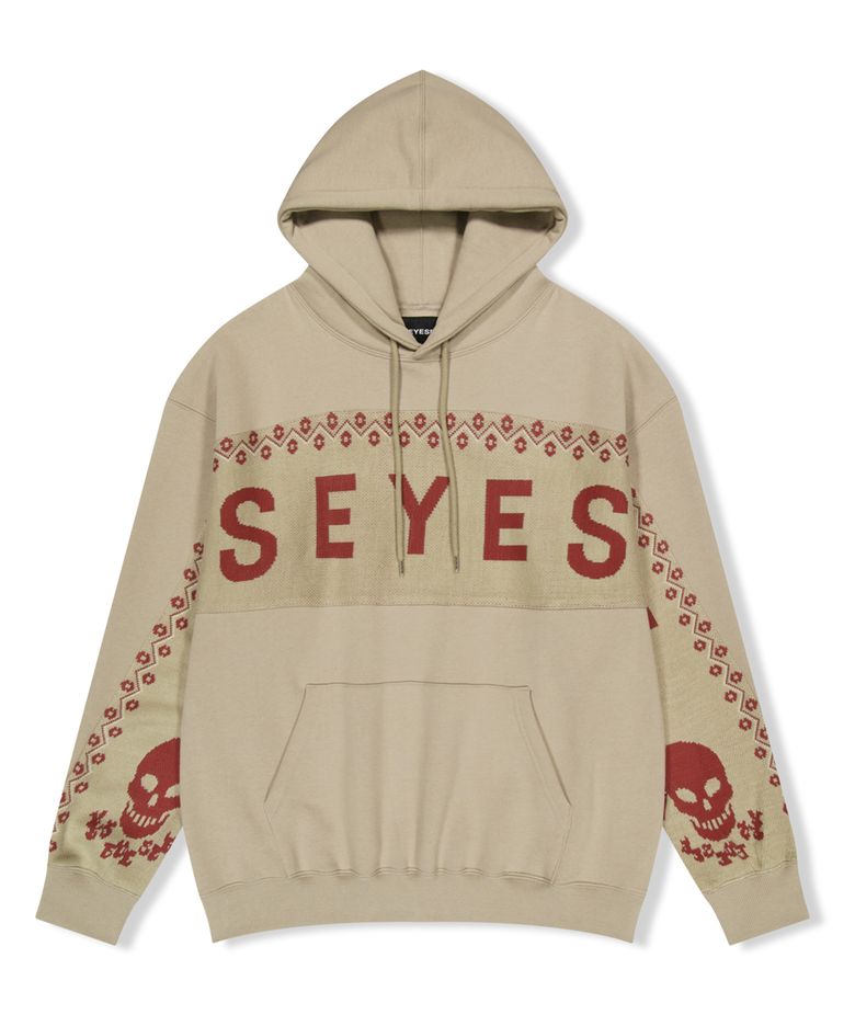 Y.E.S Jacquard Skull Hoodie Stone