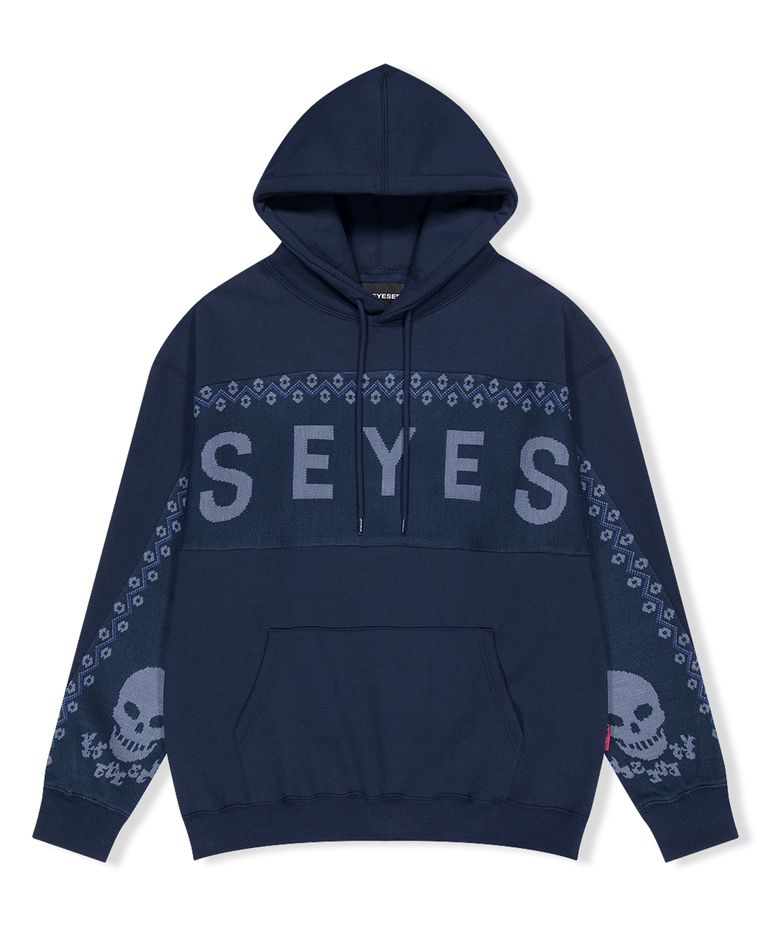 Y.E.S Jacquard Skull Hoodie Navy