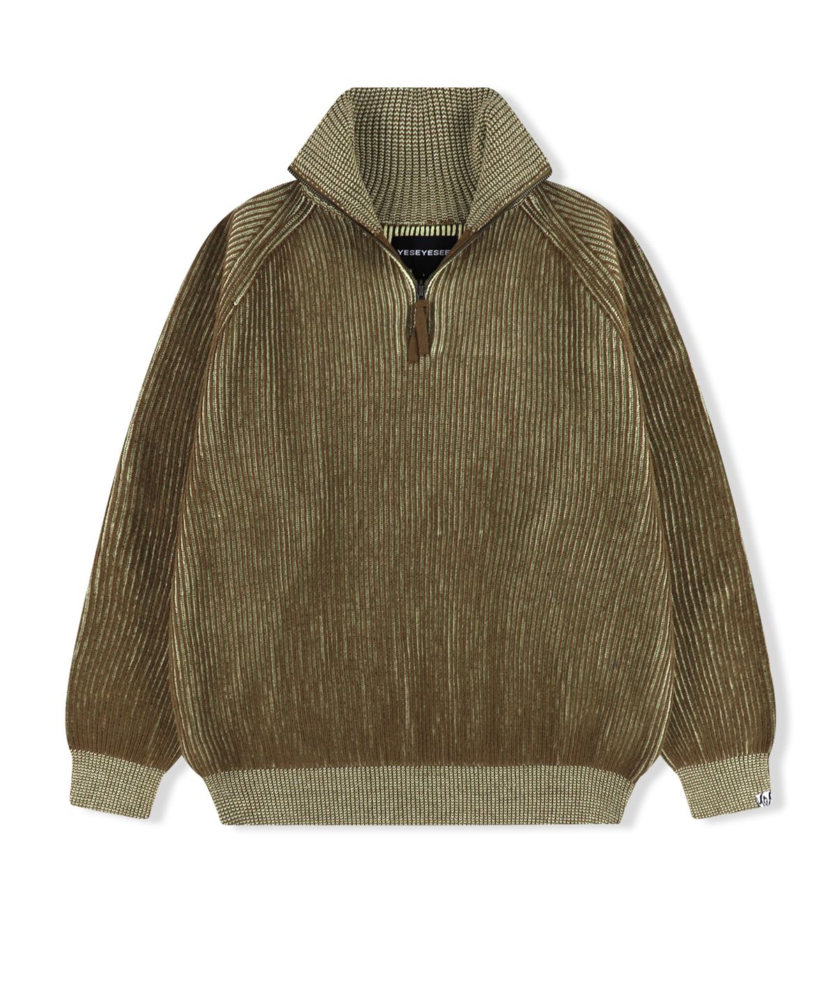 예스아이씨(YESEYESEE) Rib Knit Half Zip up Khaki