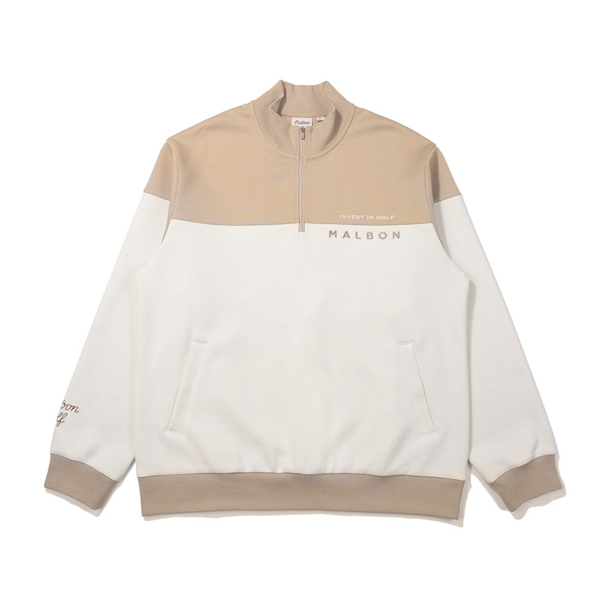 말본 골프(MALBON GOLF) 에어리 배색 집업 맨투맨 BEIGE (MAN)