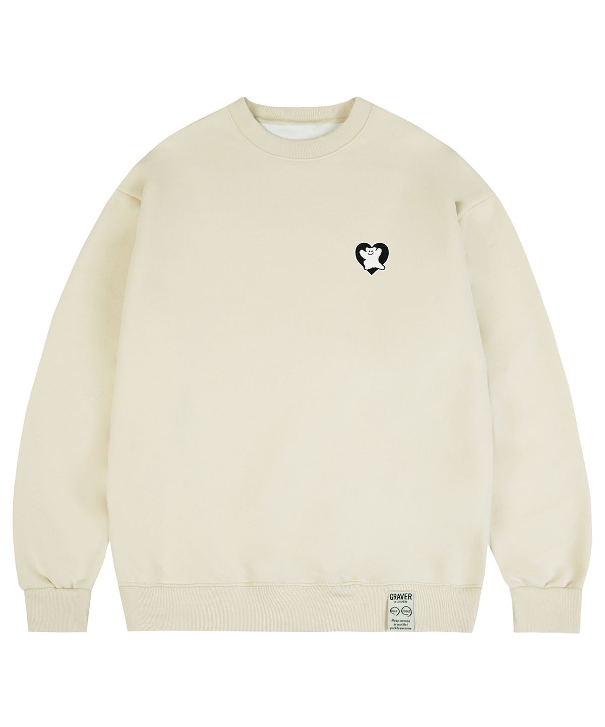 그레이버(GRAVER) [UNISEX]베어 하트 자수 맨투맨_크림/블랙 로고