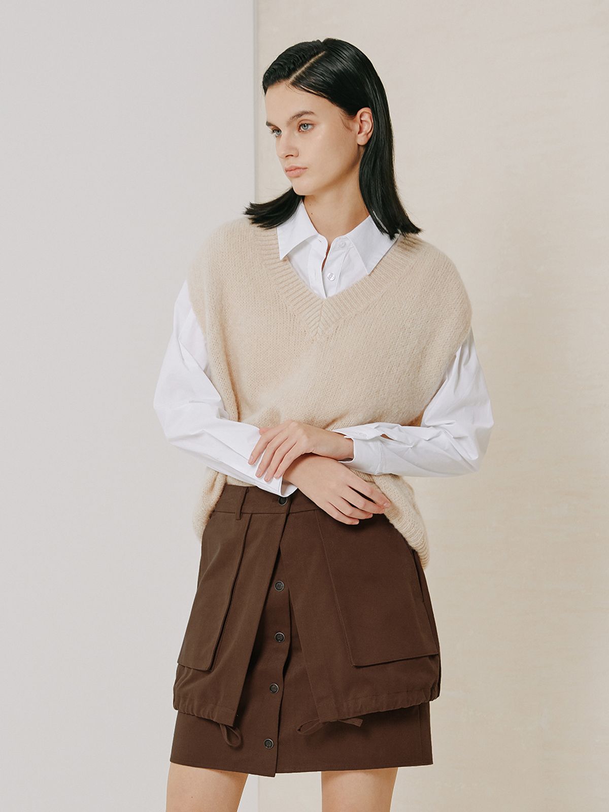 브이엔와이스튜디오(VNYSTUDIO) Layered detail mini skirt_YZASRN6