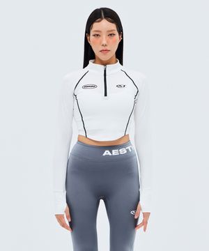 트랙 로고 크롭 하프집업 롱 슬리브 (WHITE)