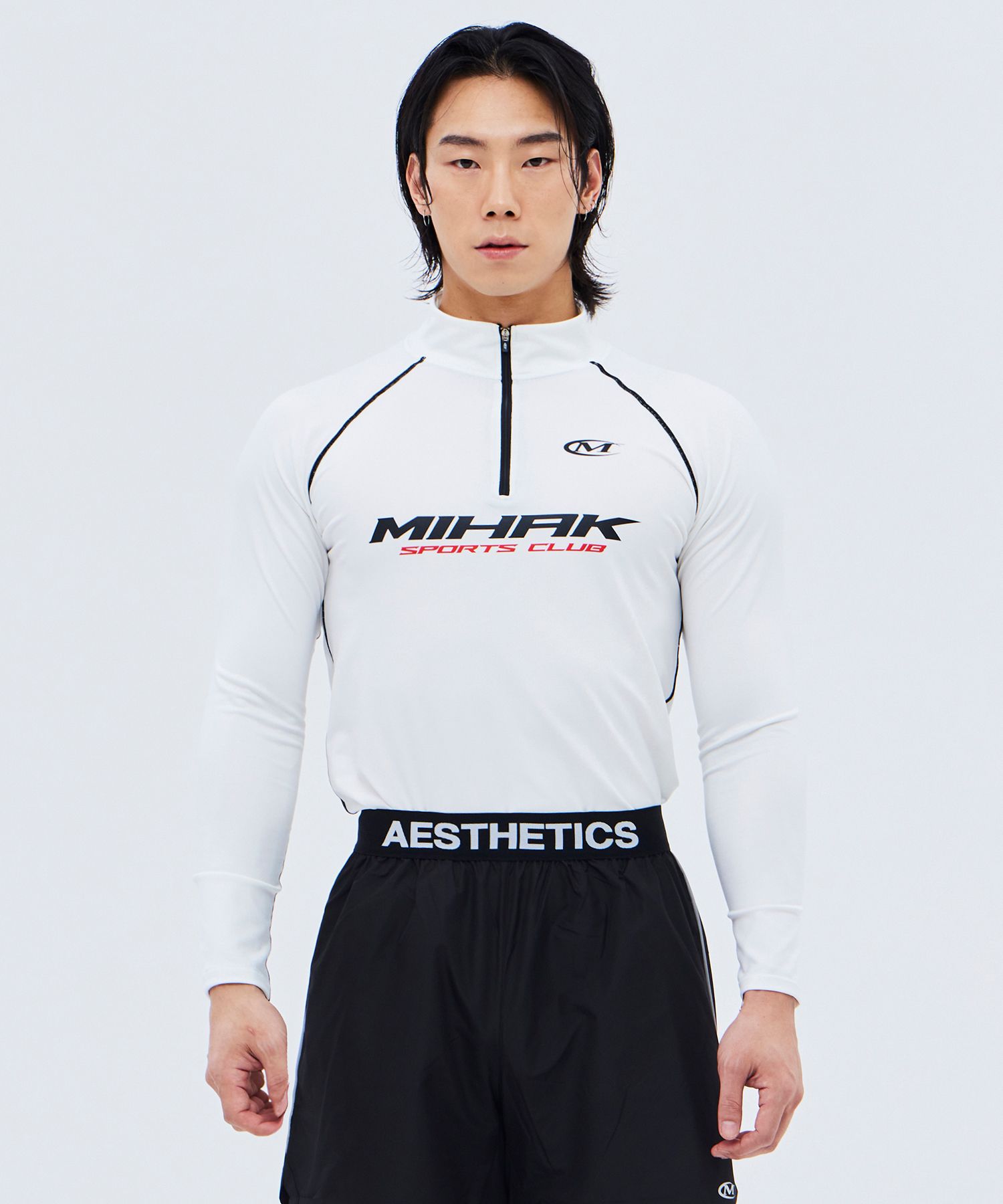MUSINSA公式 | MIHAK Sponsor Powerfit Half Zip-Up Long Sleeve (WHITE)