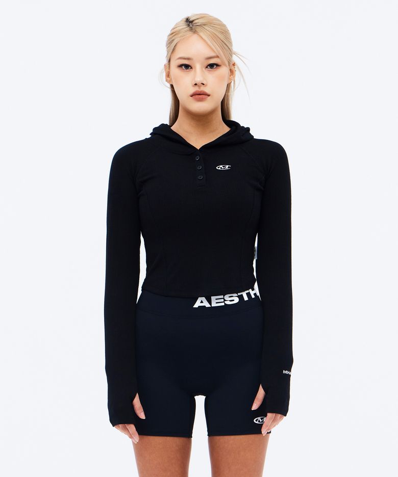 심볼 로고 리브드 크롭 후디 (BLACK)