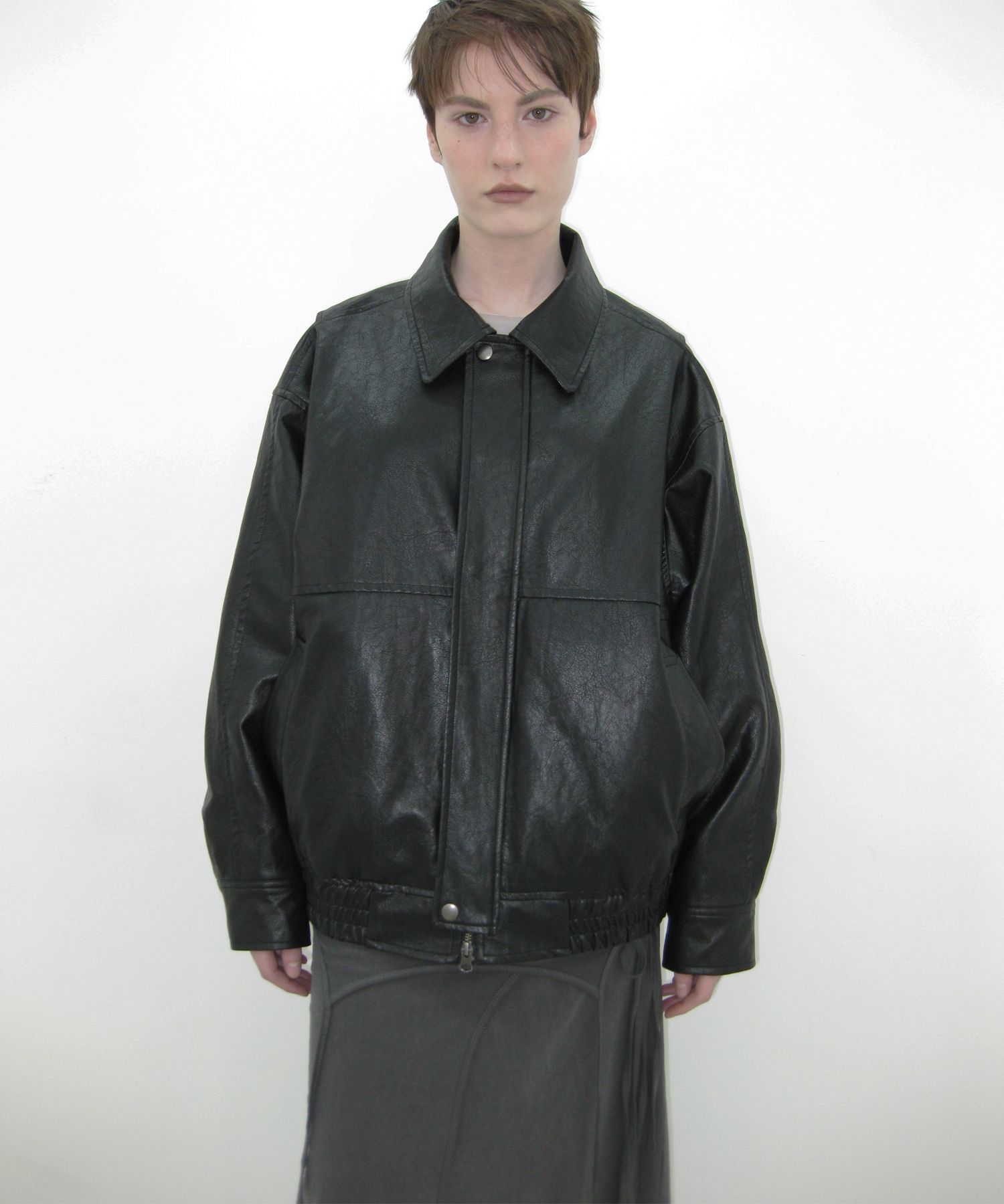 MUSINSA | CACELE OVERSIZED LEATHER JUMPER, BLACK