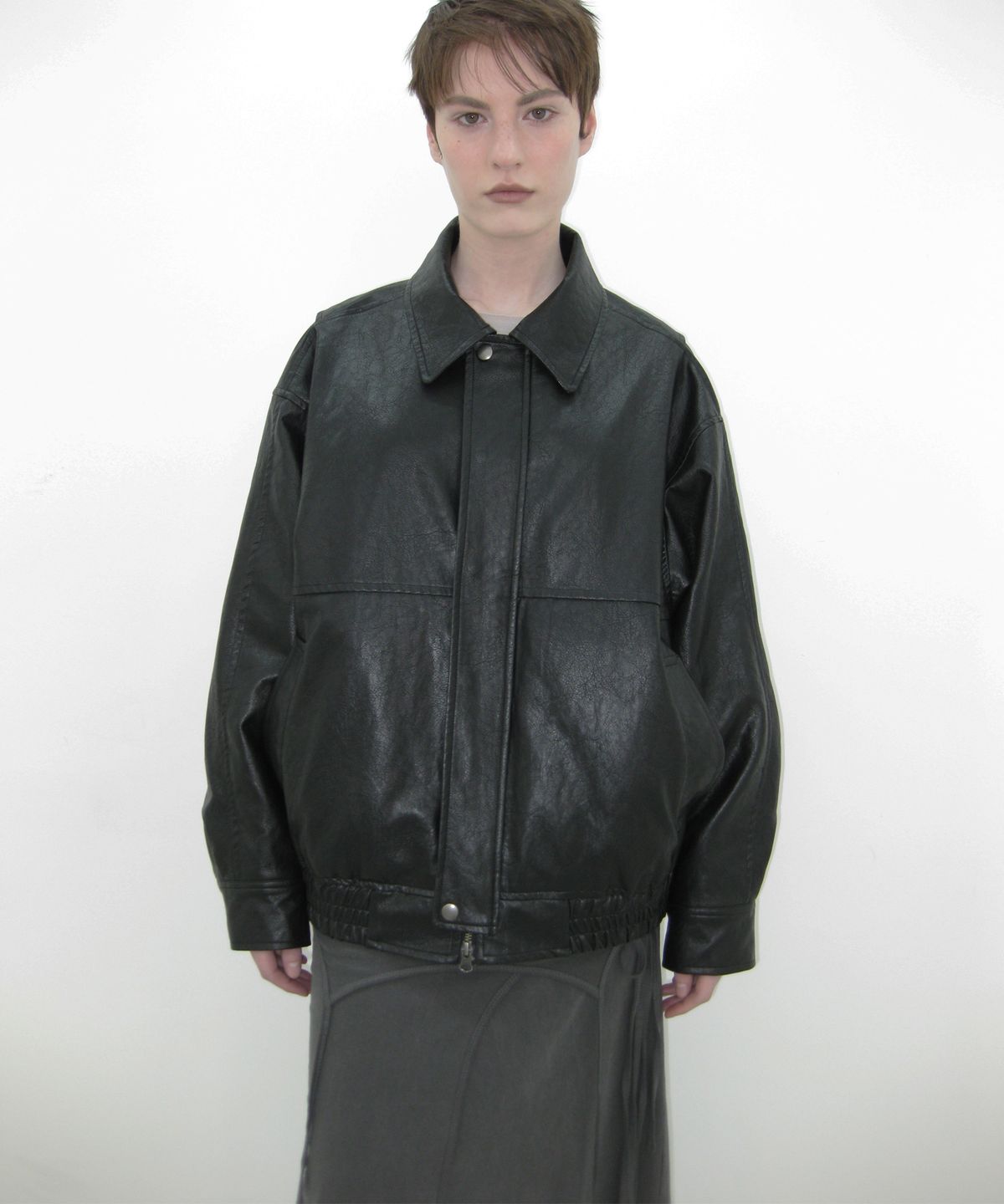 카셀(CACELE) OVERSIZED LEATHER JUMPER, BLACK