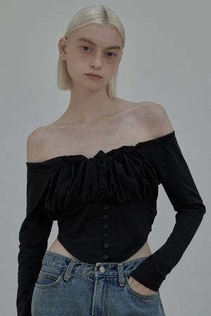 Off Shoulder Puff T-Shirt - Black