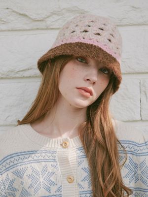 쉘 크로셰 햇 (핑크 & 브라운)