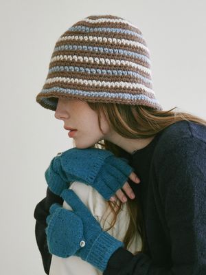 울 스트라이프 크로셰 햇 (브라운)