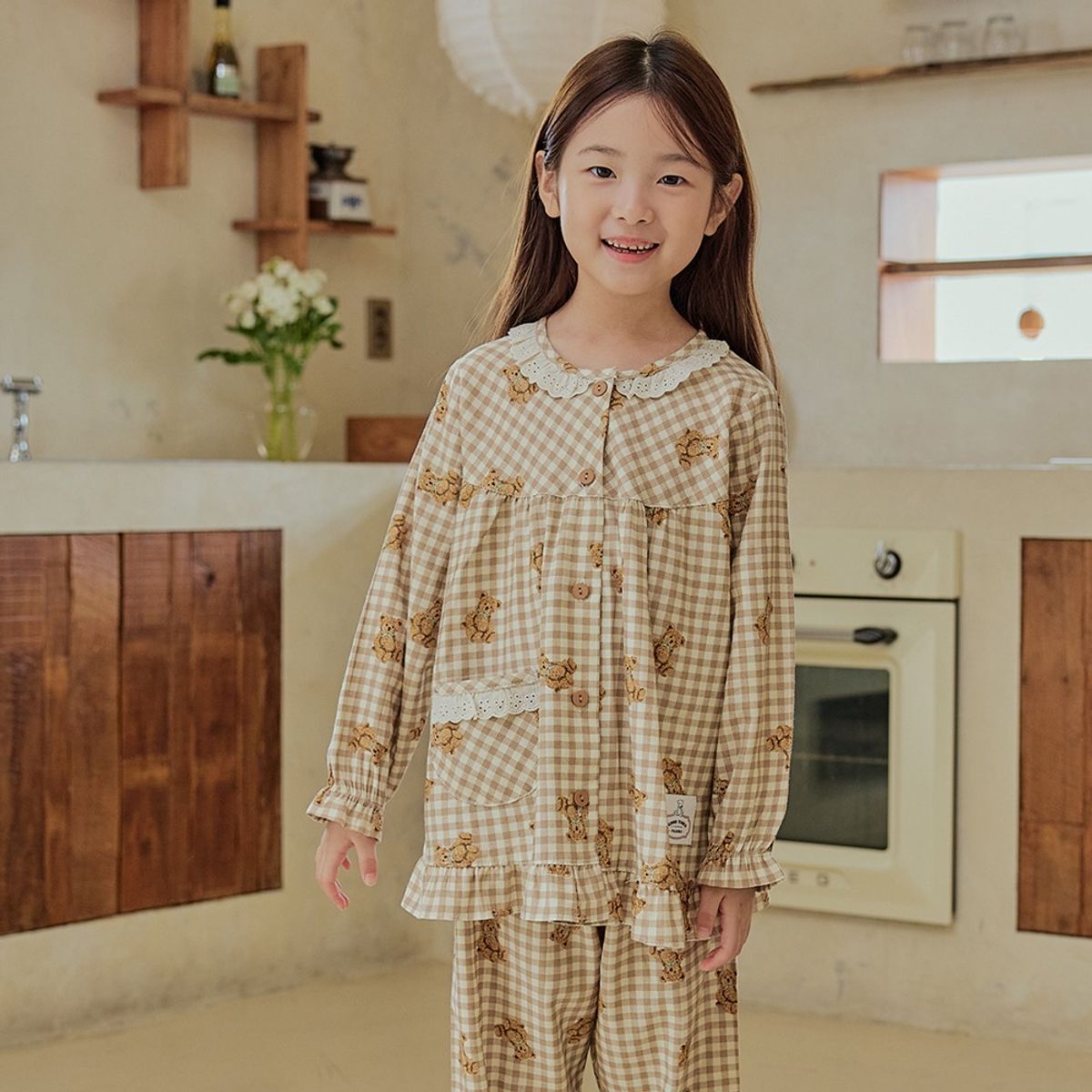찌니야(JJNIYA) 리틀베어 30수 개버딘 여아동잠옷 긴팔상하세트