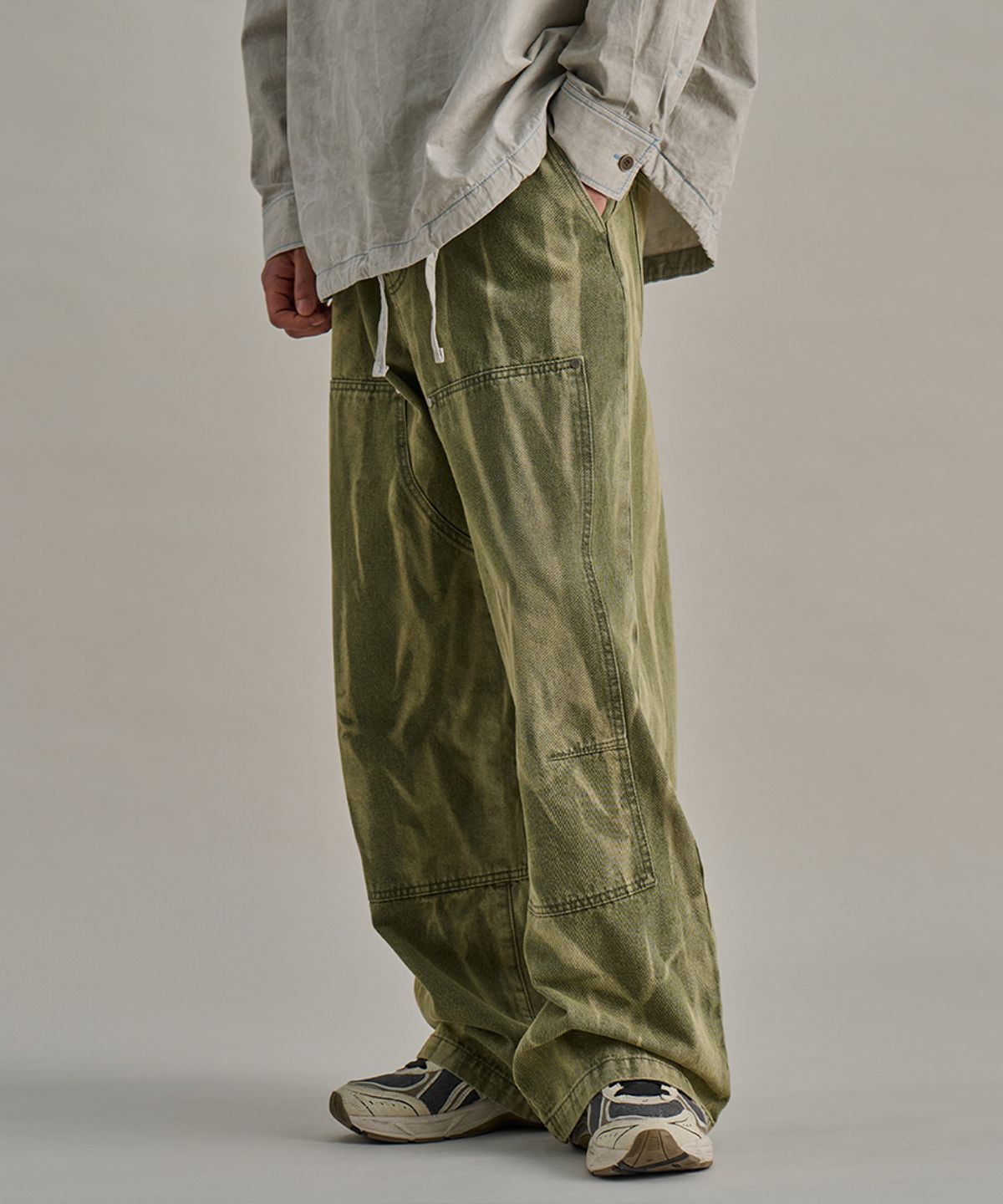 논타입(NONTYPE) TWOTONE CARPENTER DENIM PANTS (KHAKI)