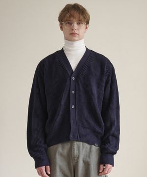 브이넥 오버핏 니트 가디건 네이비