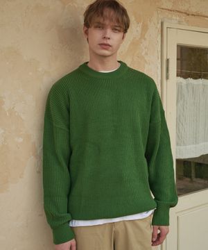 펀칭 라운드넥 오버핏 니트 그린