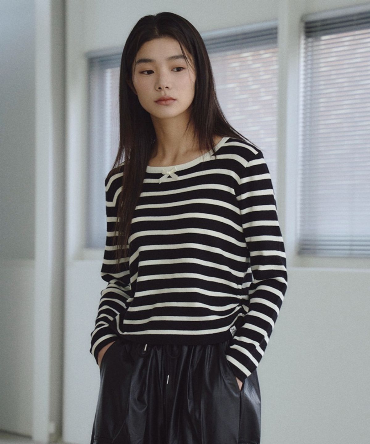 더그린랩(THE GREEN LAB) 스트라이프 셔링 니트 [블랙]