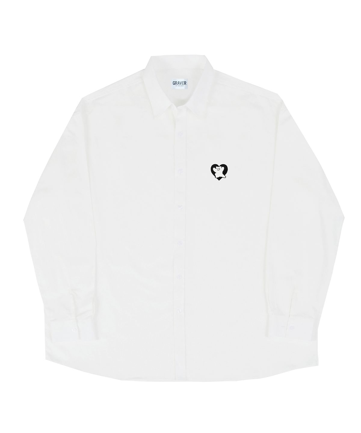 그레이버(GRAVER) [UNISEX]베어 하트 자수 베이직 셔츠_화이트/블랙 로고