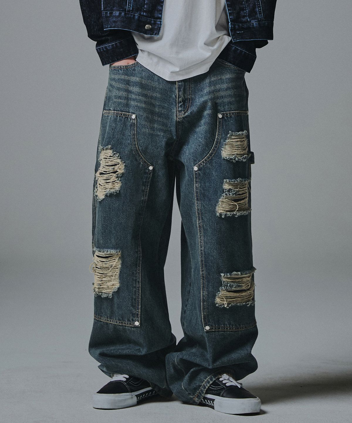 낫포너드(NOT4NERD) Destroyed Double Knee Carpenter Pants - Deep Blue