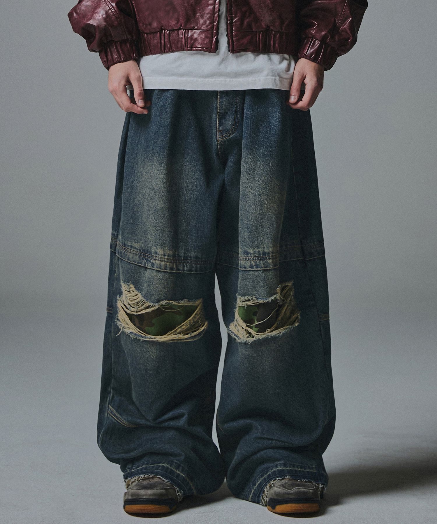 ☆NOT4NERD☆ Camo Patch Work Layered Denim Pants Deep Blue MUSINSA | NOT4NERD Camo Patch Work Layered Denim Pants