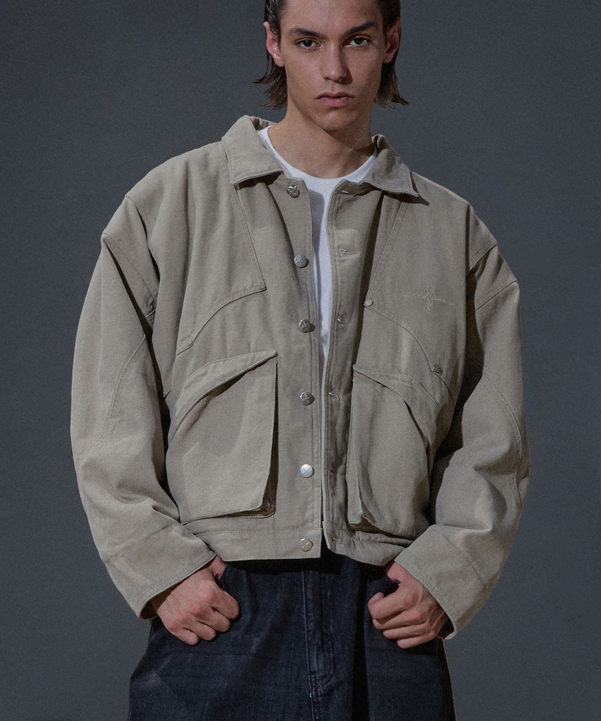 낫포너드(NOT4NERD) Western Crop Oxford Jacket - Beige