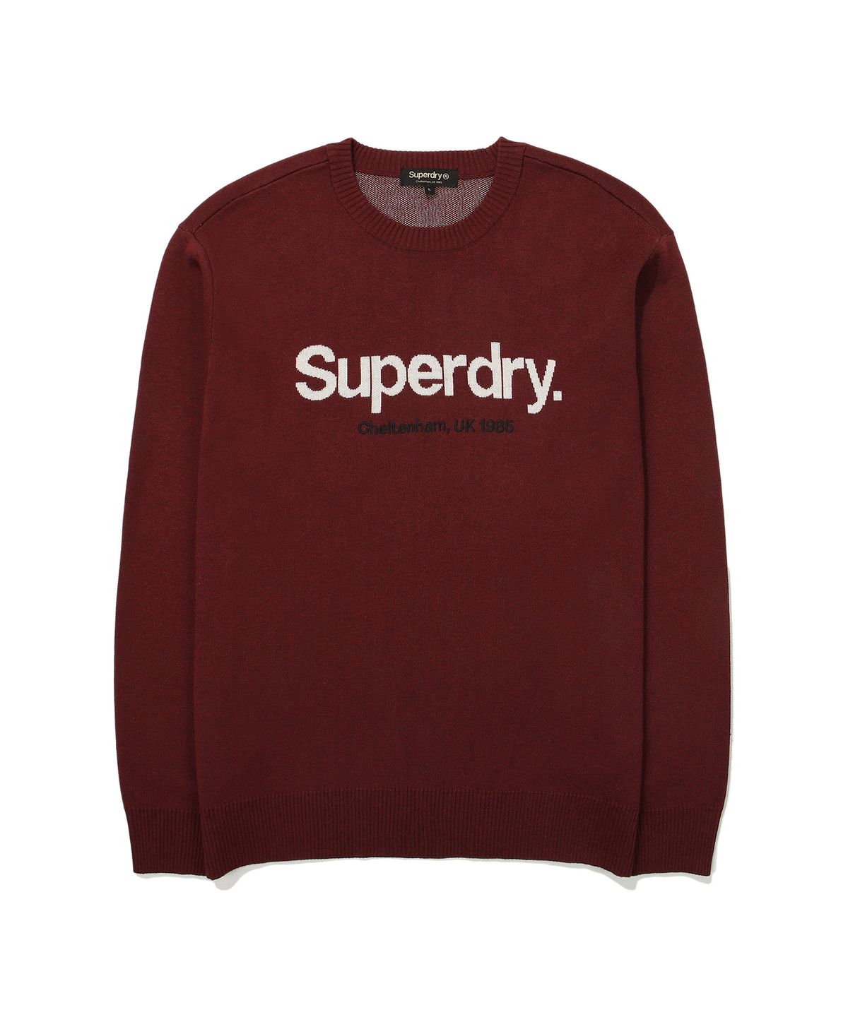 슈퍼드라이(SUPERDRY) 코어 로고 라운드 니트 버건디
