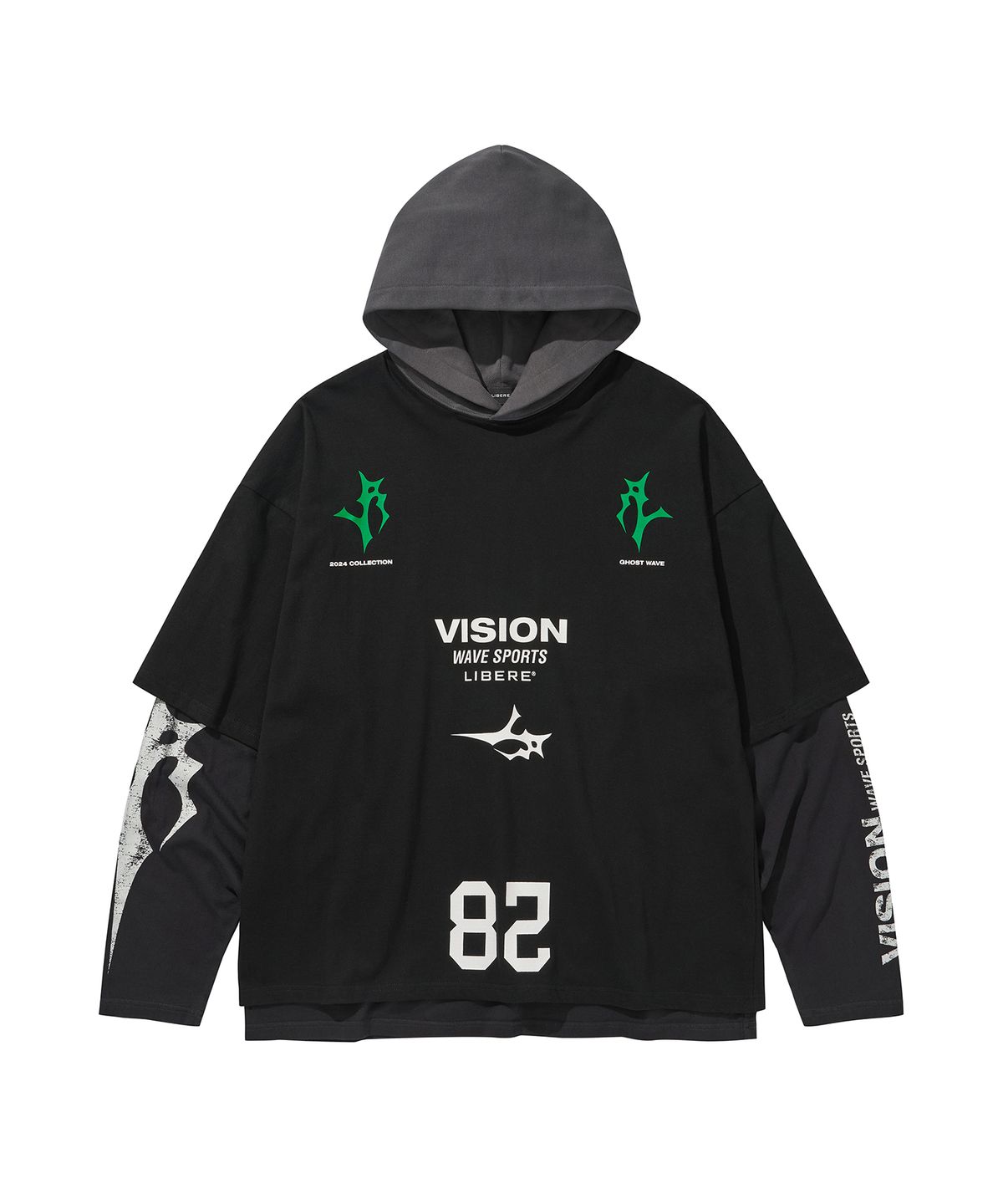 리베레(LIBERE) 3 LAYERED HOODIE / BLACK