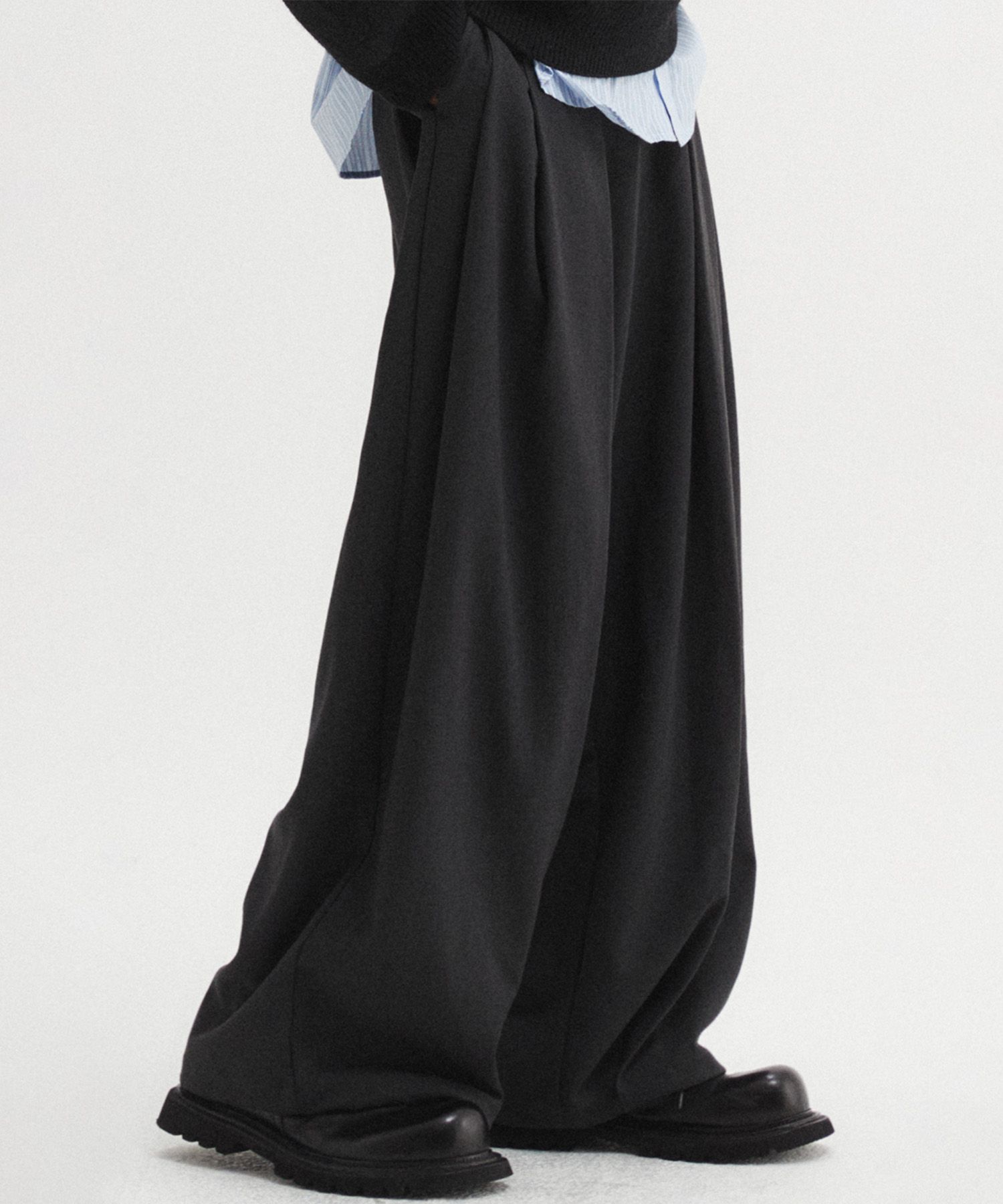 スラックス DNSR Multi-pleated wide slacks 5FT0048 MUSINSA | DNSR Striped multi pleated wide slacks charcoal