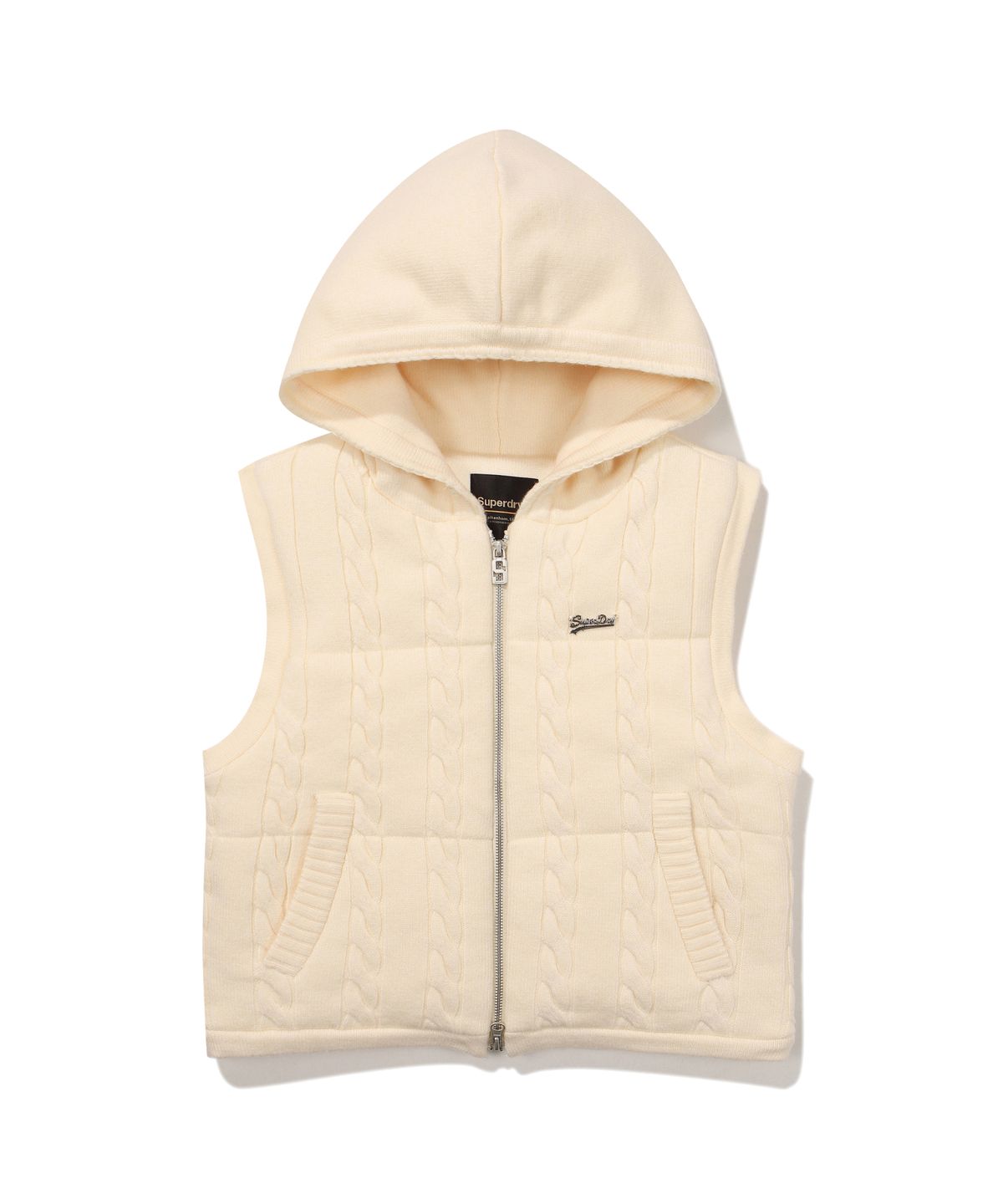 슈퍼드라이(SUPERDRY) W 크롭 니트 패딩 베스트 아이보리
