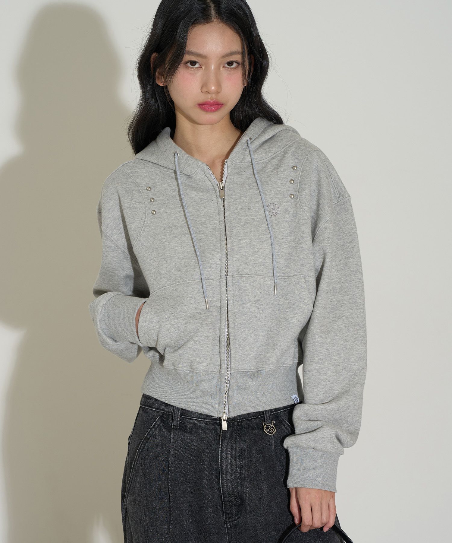 MUSINSA | ILLIGO Studded Hooded Zip-Up Melange