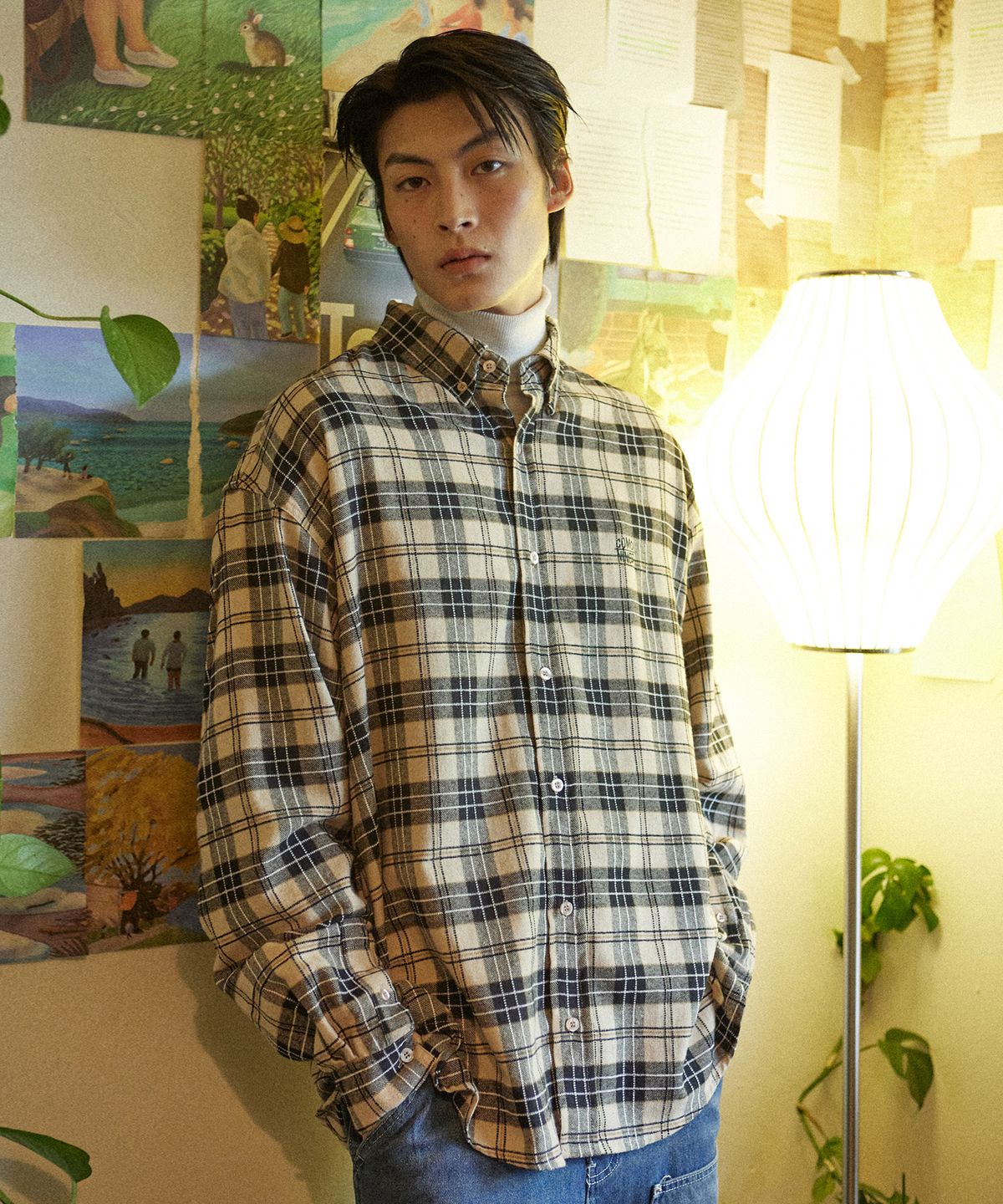 꼬모니노즈(COMONINOZ) FLANEL CHECK SHIRT [BLACK]