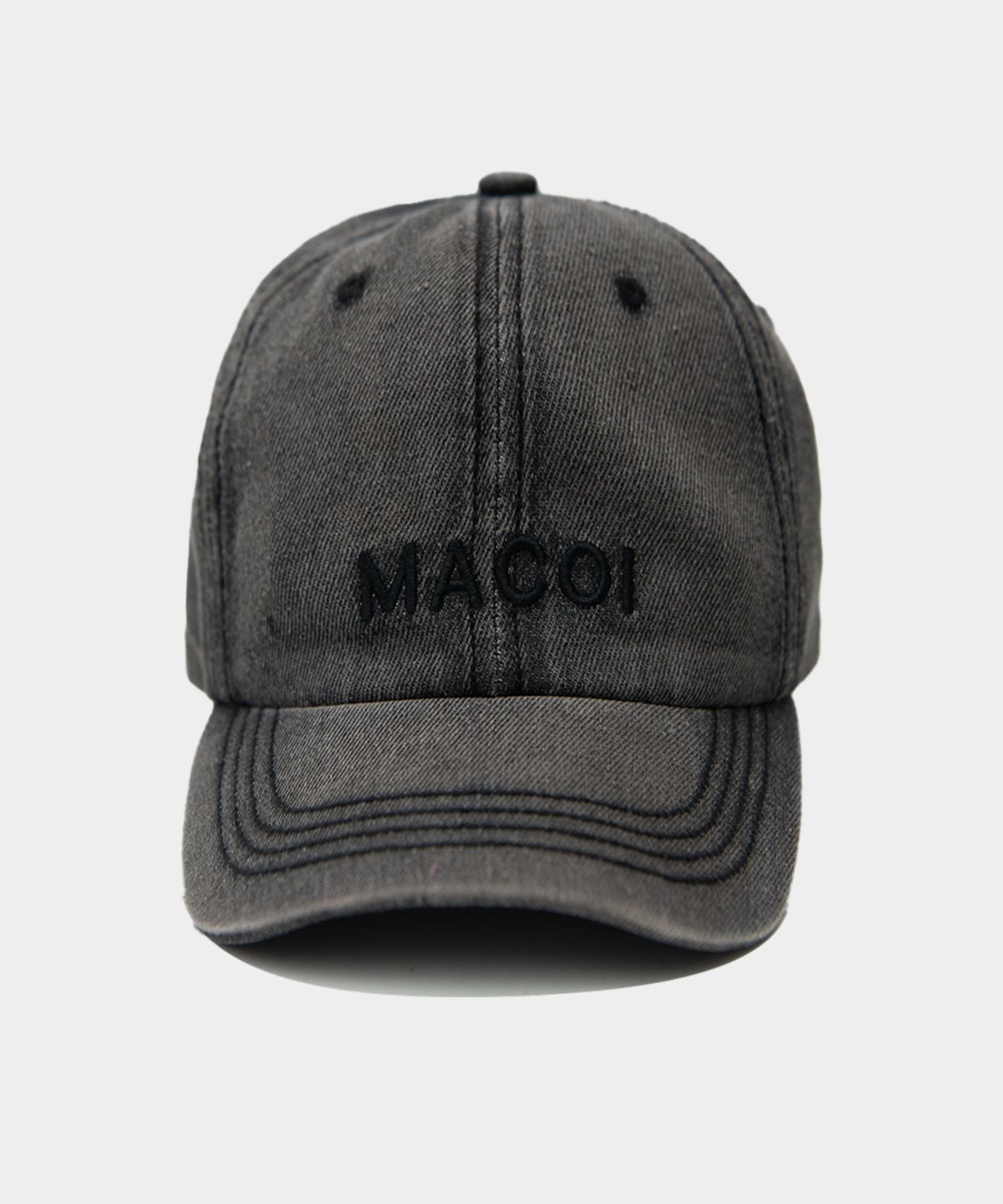 마코이(MACOI) 스티치 워시드 데님 릴렉스핏 모자 [흑청]