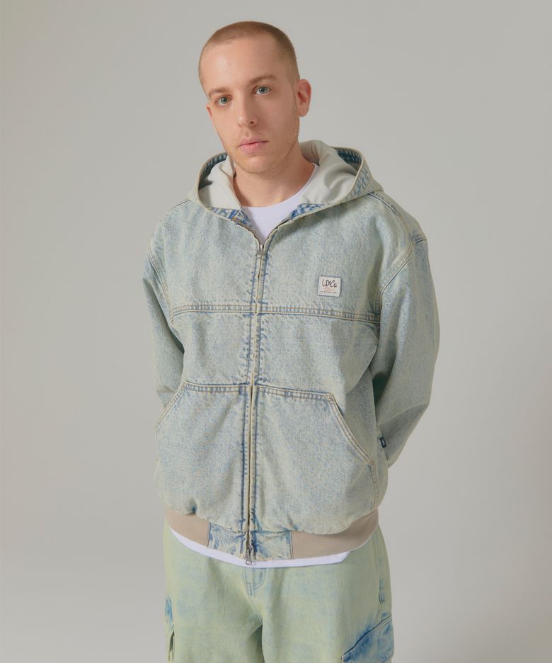 DENIM WORK HOODIE JACKET light blue