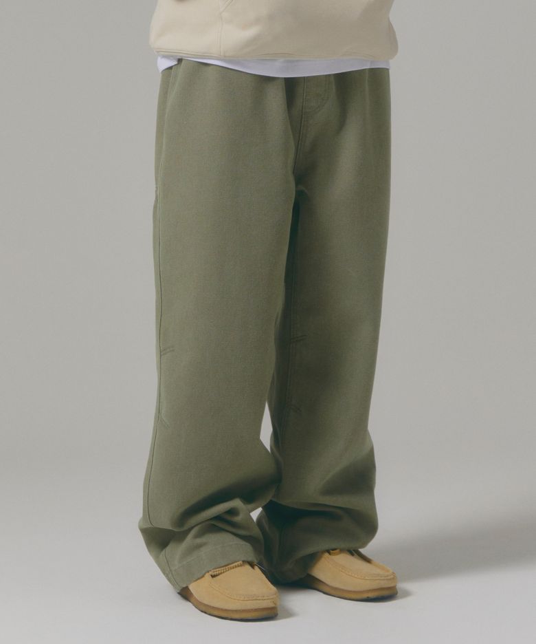 WASHED CANVAS WORK EASY PANTS olive