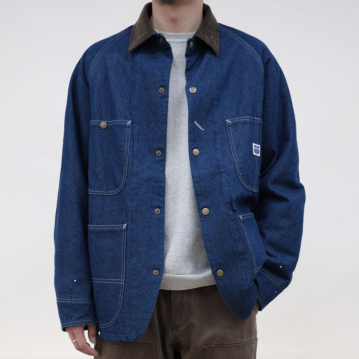 본로우(BONRROW) Padded Coverall Jacket_Crease Denim