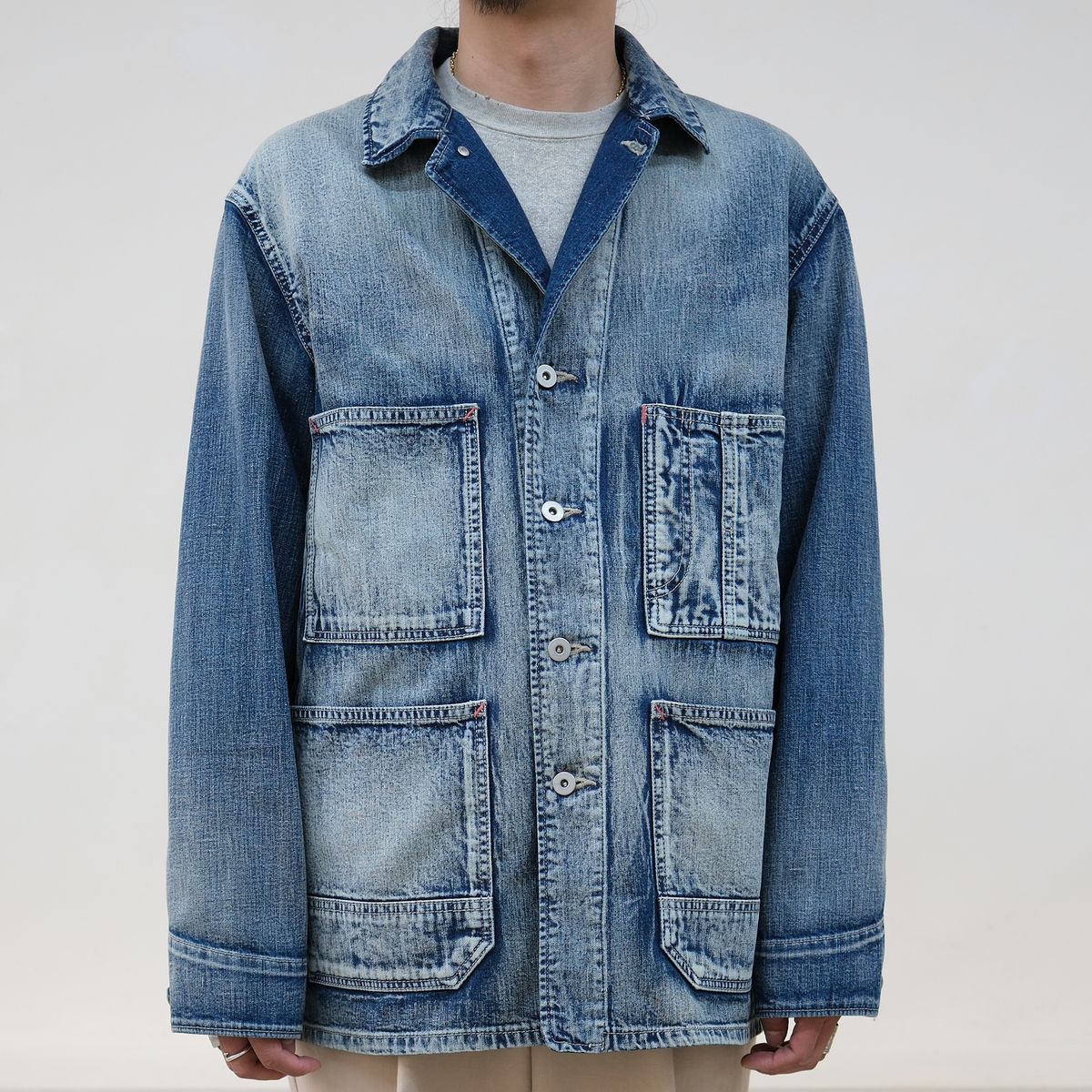 본로우(BONRROW) 40s Vintage Coverall Jacket_Bleach