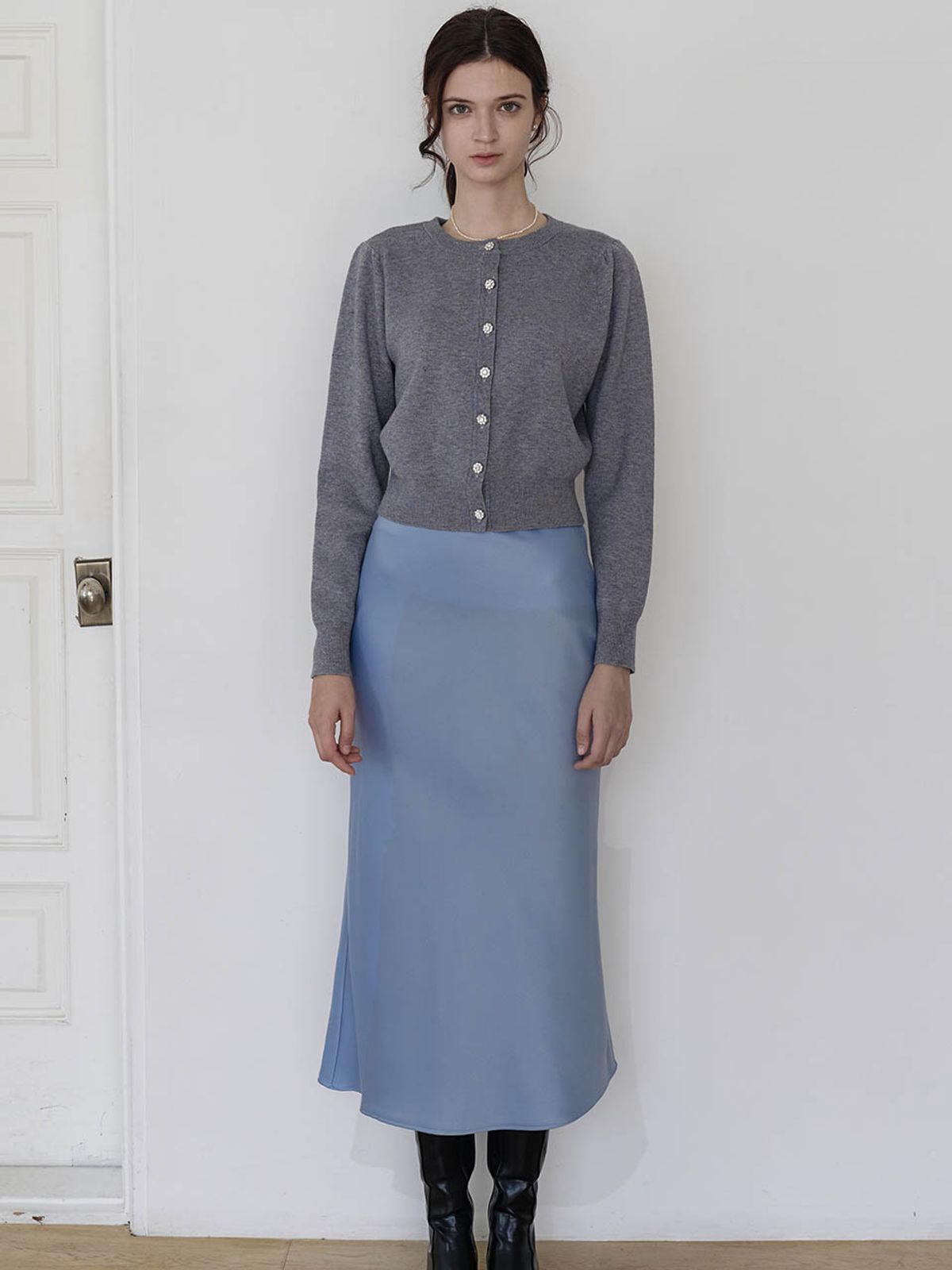 로트르드민(LAUTREDE MIN) Lautre Satin flare skirt blue