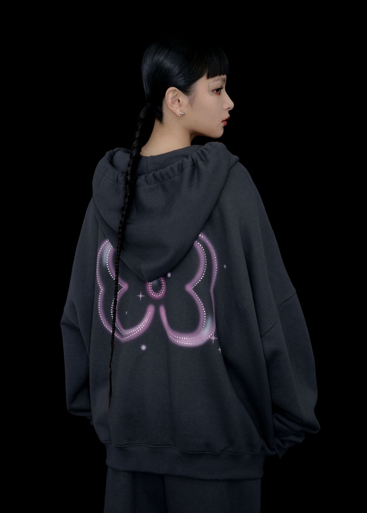 파쿠아(PAKUA) CRYSTAL BUTTERFLY HOODIE ZIP-UP_CHARCOAL GREY