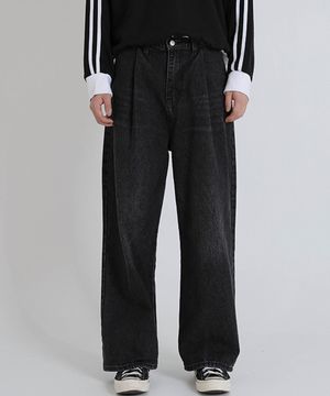 핀턱 벌룬핏 와이드 데님팬츠