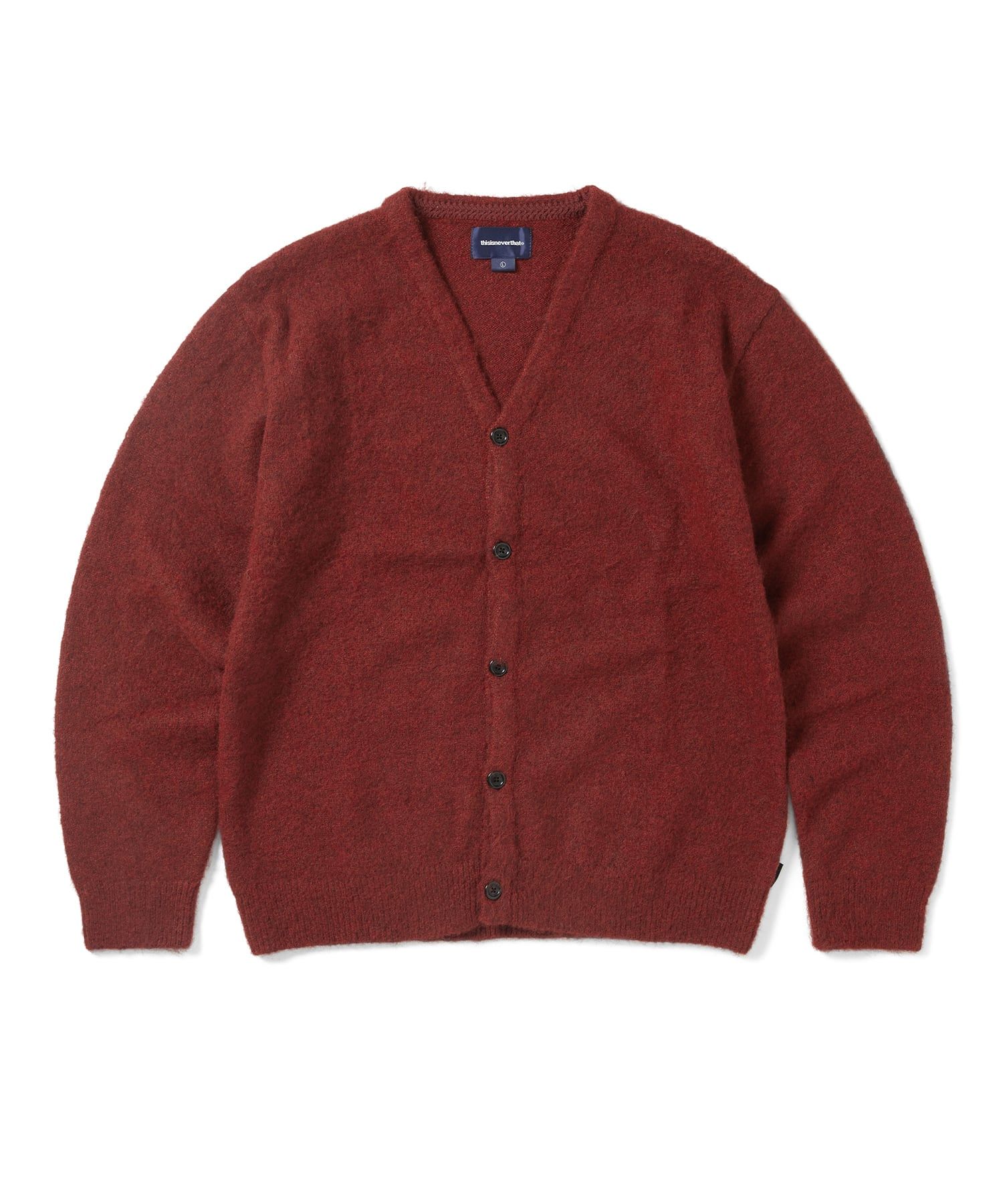 MUSINSA | thisisneverthat® Hairy Knit Cardigan Red MUSINSA | thisisneverthat® Hairy Knit Cardigan Red