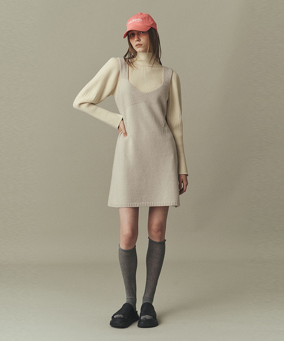 아위(AHWE) WOOL BLEND KNIT DRESS_LIGHT GREY