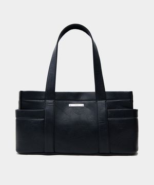 빅 스퀘어 레더 바게트 숄더 도트백 [블랙]