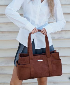 빅 스퀘어 스웨이드 바게트 숄더 도트백 [브라운]