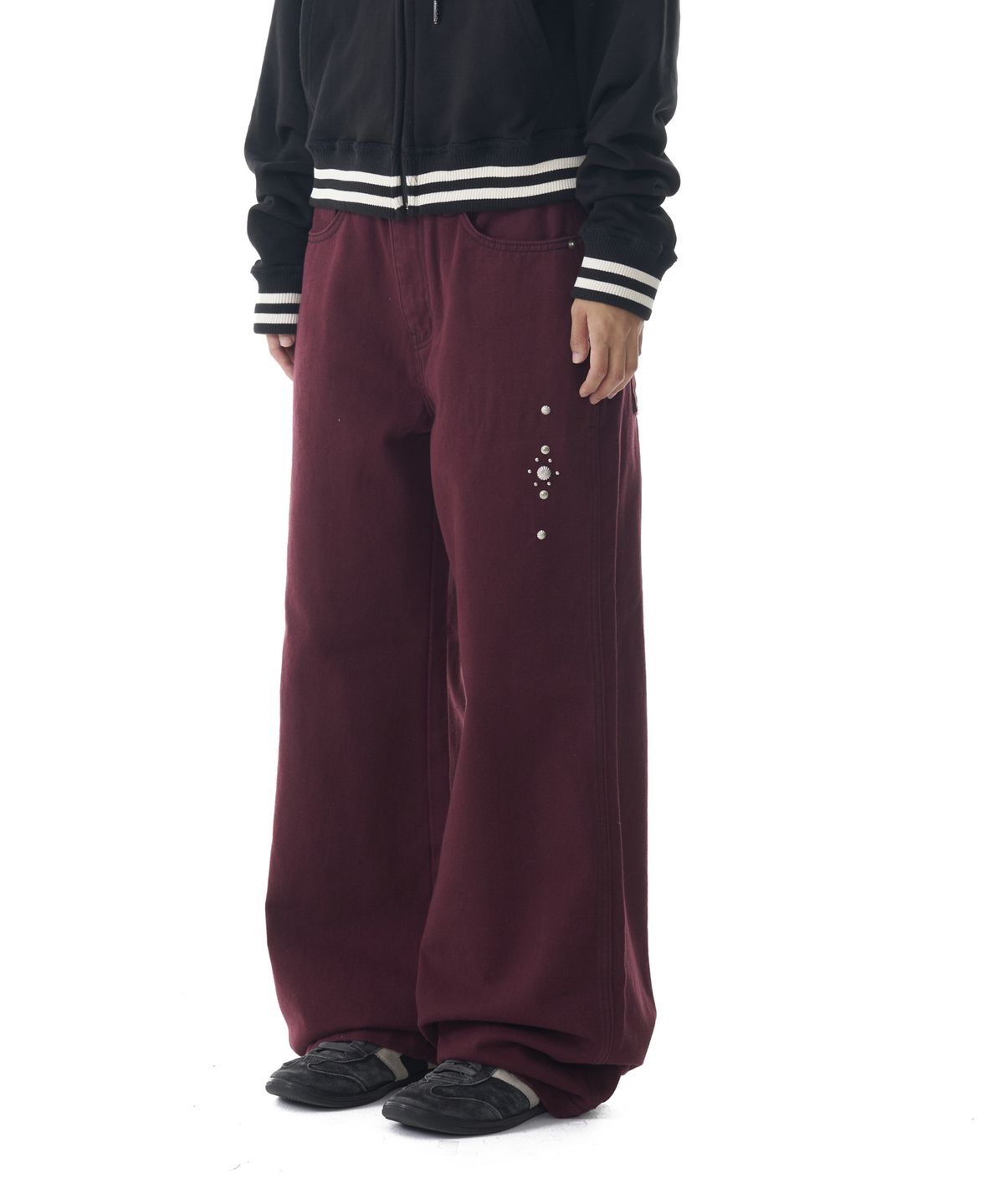 아캄(AAKAM) Western Studded Cotton Pants (Wine)