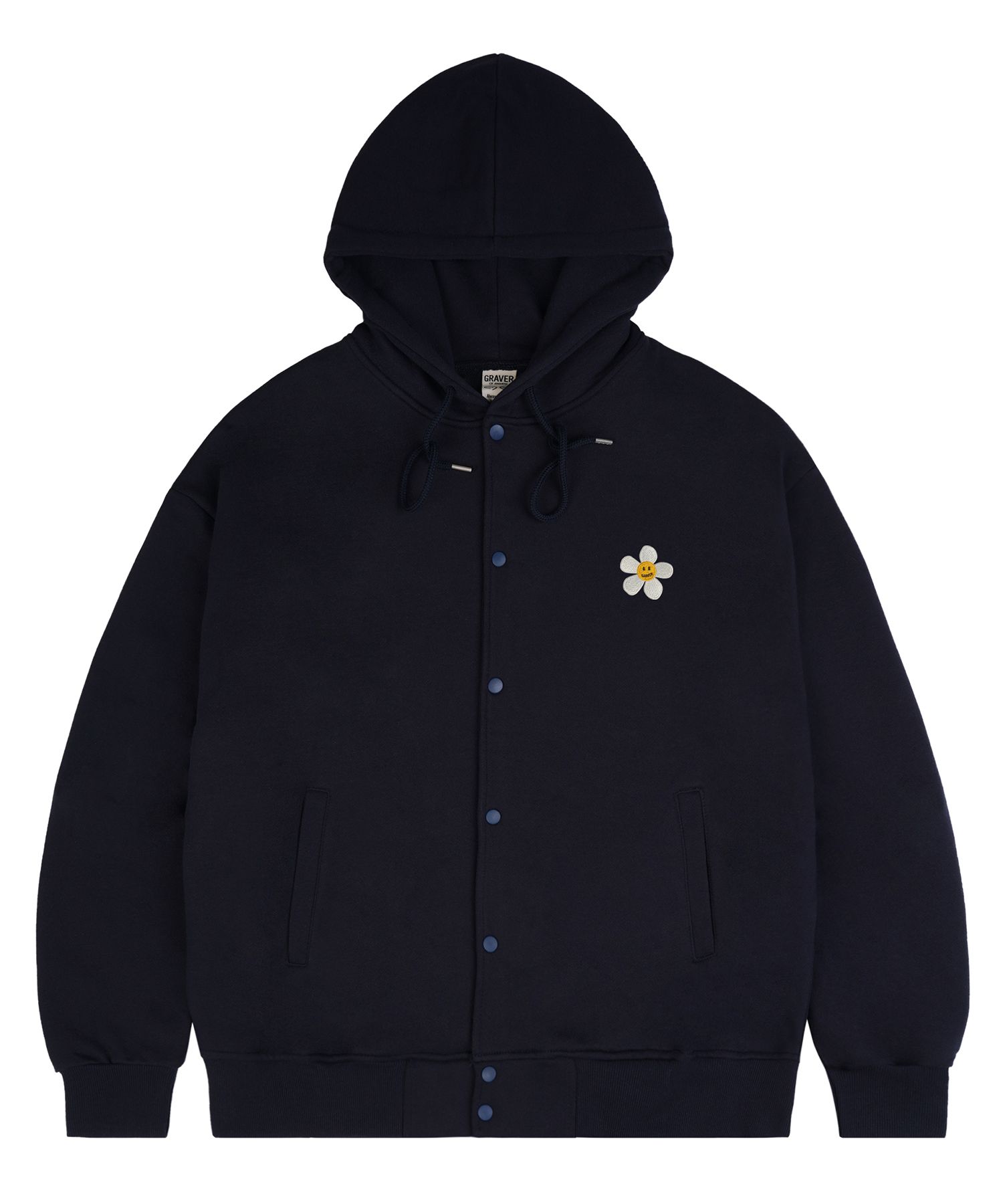 [GRAVER]★FLOWER DOT SLEEVE EMBROIDERY JACKET MUSINSA | GRAVER [UNISEX] Flower Dot Embroidery Snap Hooded