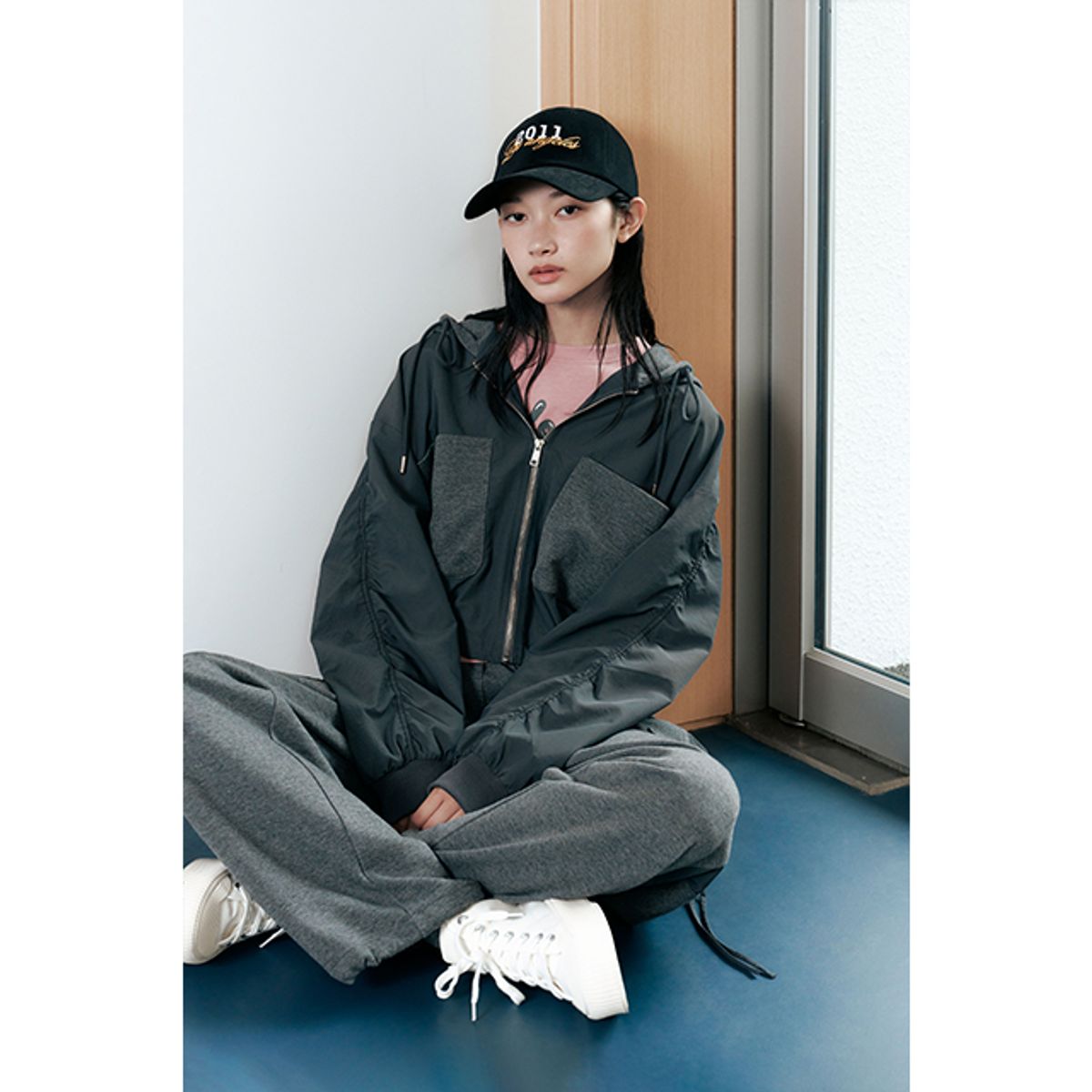 랩(LAP) 우븐 믹스 분또 후드 집업 AQ3WZ872