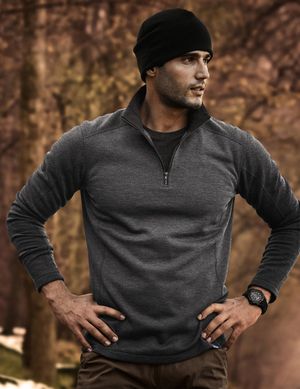 기모 쿼터 집업 플랫락 스티치 방한니트