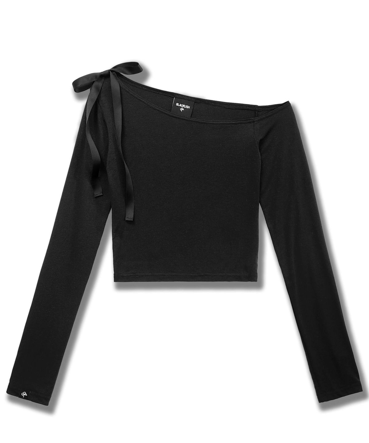 블랙크러쉬(BLACRUSH) Ribbon Off-Shoulder Pearl Slim T-shirt