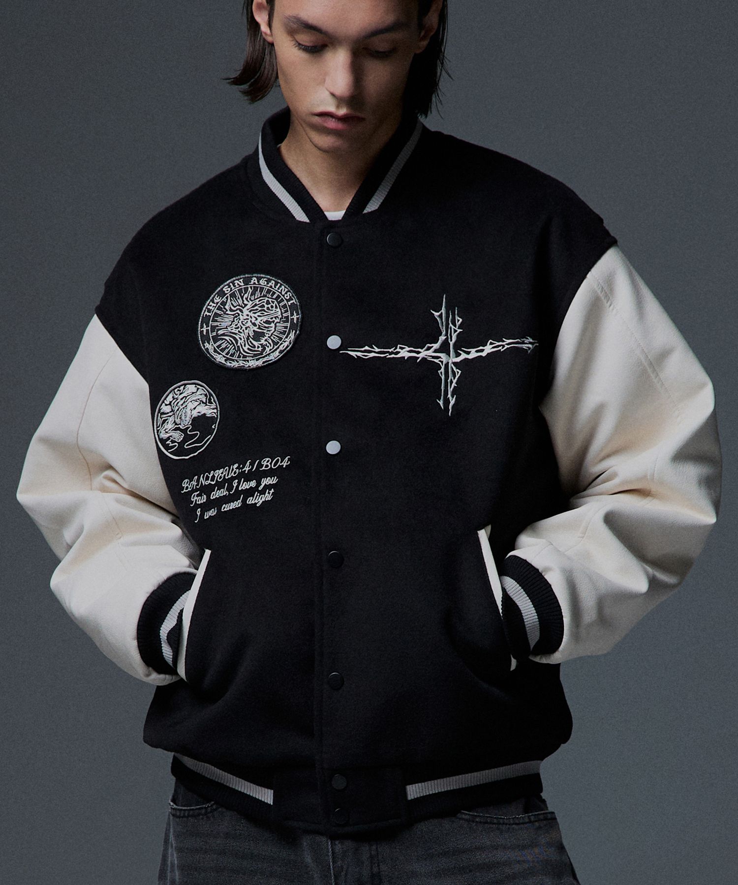 【NOT4NERD】Athena ヴァーシティ ジャケット - ブラウン MUSINSA公式 | NOT4NERD Athena Varsity Jacket - Black