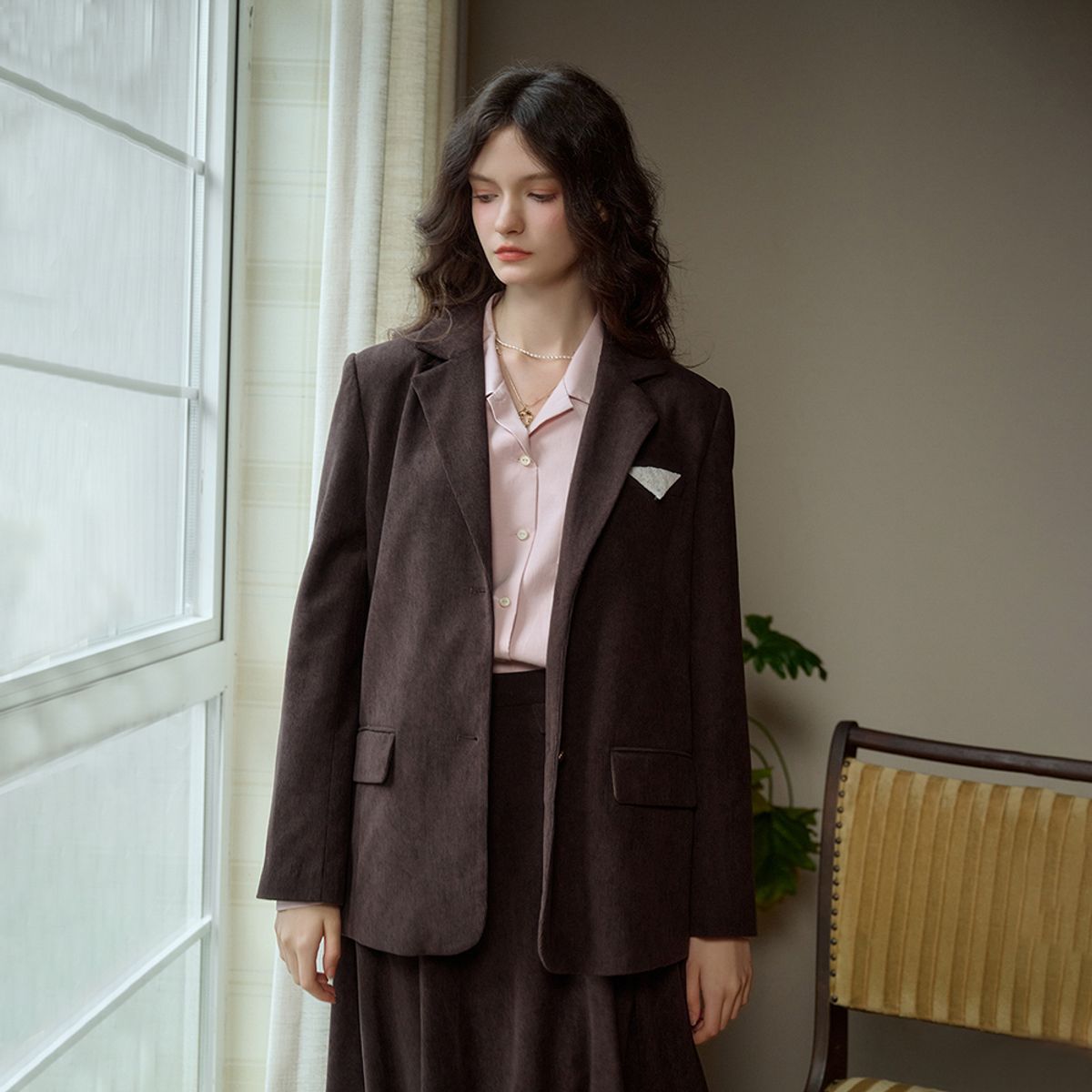심플레트로(SIMPLE RETRO) SR_Literary corduroy oversize blazer