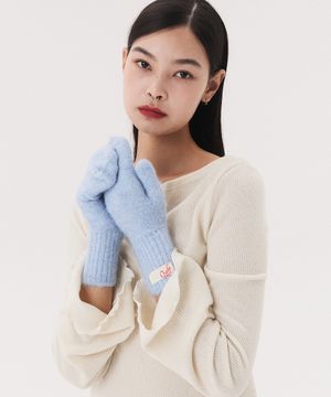 LABEL KNITTED MITTENS_ice blue
